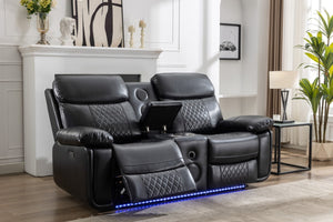 English Elm M046 Power Reclining Loveseat with Bluetooth Speakers Led Lighting Faux Leather Black W1805P308456