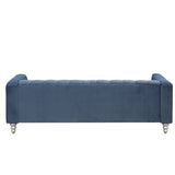 English Elm 89" Modern Sofa Dutch Fluff Upholstered Sofa With Solid Wood Legs, Buttoned Tufted Backrest,Blue