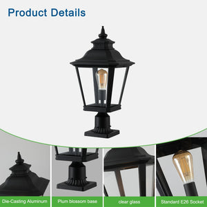 English Elm 21"(h) Matte Black Aluminum Outdoor Post Lantern Clear Glass Weatherproof Garden Path Light W1340110427