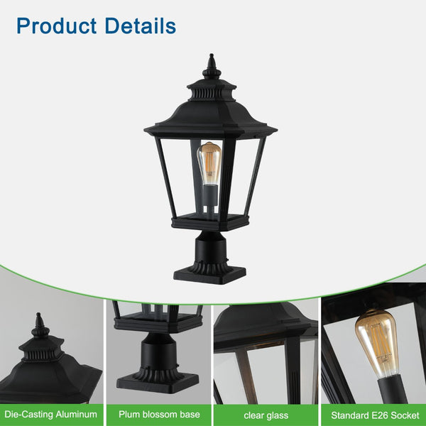 English Elm 21"(h) Matte Black Aluminum Outdoor Post Lantern Clear Glass Weatherproof Garden Path Light W1340110427