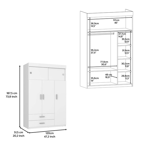 English Elm Elirya Two-Piece Bedroom Set with Armoire & Nightstand, White/Light Oak, Sliding Doors & Drawers for Organized Storage and Display B062S00263