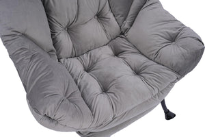 English Elm Living Room Cotton Lounge Chair with Ottoman Steel Frame Ergonomic Accent Seat Light Gray W1899121347