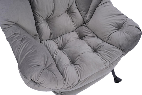 English Elm Living Room Cotton Lounge Chair with Ottoman Steel Frame Ergonomic Accent Seat Light Gray W1899121347