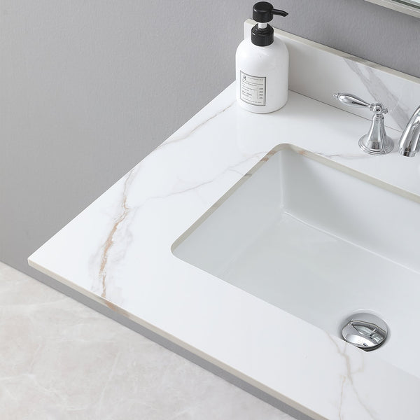 English Elm Montary 31-Inch Carrara Stone Vanity Top With Undermount Sink & Backsplash - Elegant Bathroom Upgrade! W509107287