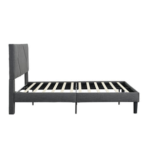 English Elm Queen Upholstered Platform Bed Tailored Grey Fabric Frame with Wood Slat Foundation W311110545
