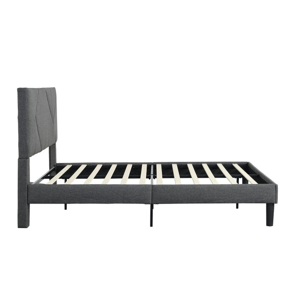 English Elm Queen Upholstered Platform Bed Tailored Grey Fabric Frame with Wood Slat Foundation W311110545