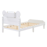 English Elm Twin Size Wood Platform Bed With Bear-Shaped Headboard,Bed With Motion Activated Night Lights,White