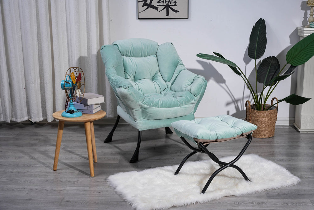 English Elm Living Room Cotton Lounge Chair with Ottoman Steel Frame Ergonomic Accent Seat Green W1899121340