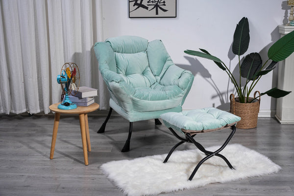 English Elm Living Room Cotton Lounge Chair with Ottoman Steel Frame Ergonomic Accent Seat Green W1899121340