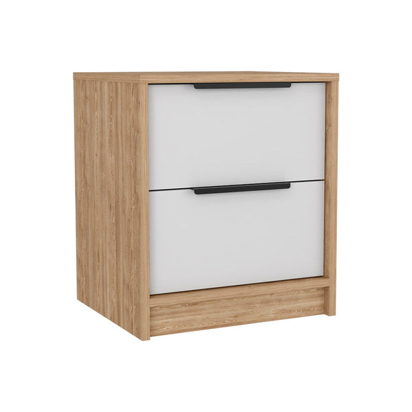 English Elm Elirya Two-Piece Bedroom Set with Armoire & Nightstand, White/Light Oak, Sliding Doors & Drawers for Organized Storage and Display B062S00263
