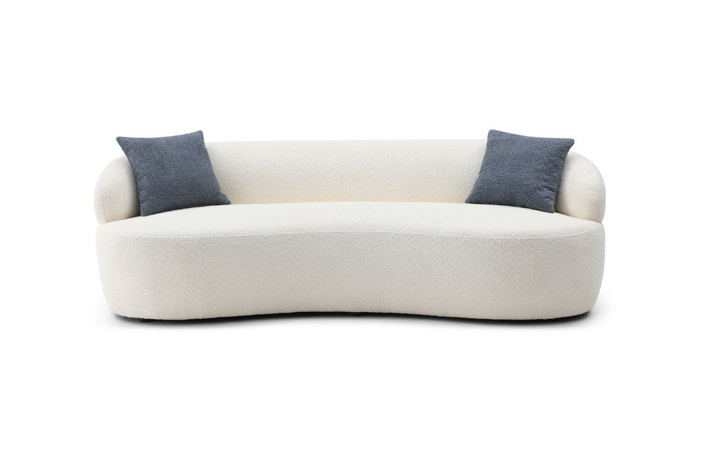 English Elm Mid Century Modern Boucle Cloud Sofa Three Seat Curved Frame for Living Room W87642013