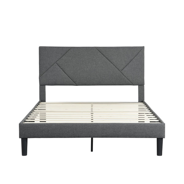 English Elm Queen Upholstered Platform Bed Tailored Grey Fabric Frame with Wood Slat Foundation W311110545