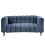 English Elm 63" Modern Sofa Dutch Fluff Upholstered Sofa With Solid Wood Legs, Buttoned Tufted Backrest,Blue