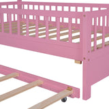 English Elm Wooden Twin Size House Bed With Trundle,Kids Bed With Shelf, Pink