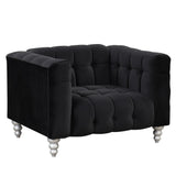 English Elm 42" Modern Sofa Dutch Fluff Upholstered Sofa With Solid Wood Legs, Buttoned Tufted Backrest,