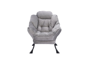English Elm Living Room Cotton Lounge Chair with Ottoman Steel Frame Ergonomic Accent Seat Light Gray W1899121347