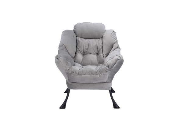 English Elm Living Room Cotton Lounge Chair with Ottoman Steel Frame Ergonomic Accent Seat Light Gray W1899121347