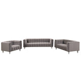 English Elm Modern 3-Piece Sofa Set With Solid Wood Legs, Buttoned Tufted Backrest, Dutch Fleece Upholstered Sofa Set Including Three-Seater Sofa, Double Seat and Living Room Furniture Set Single Chair, Gray