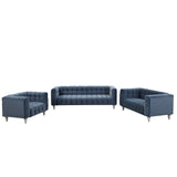 English Elm Modern 3-Piece Sofa Set With Solid Wood Legs, Buttoned Tufted Backrest, Dutch Fleece Upholstered Sofa Set Including Three-Seater Sofa, Double Seat and Living Room Furniture Set Single Chair, Blue