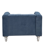 English Elm 42" Modern Sofa Dutch Fluff Upholstered Sofa With Solid Wood Legs, Buttoned Tufted Backrest,Blue