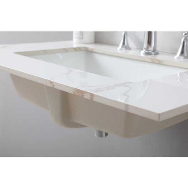 English Elm Montary 31-Inch Carrara Gold Stone Vanity Top With Undermount Sink, Faucet Hole & Backsplash W509107286
