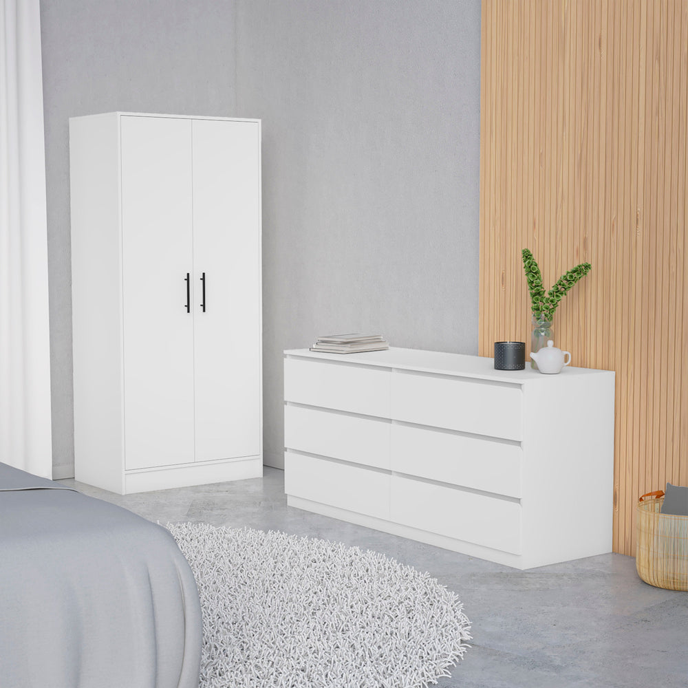 English Elm Wyoming Elegant 2-Piece White Bedroom Set with Armoire, Dresser 7 Drawers, Shelves & Rods B062S00256