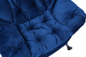 English Elm Living Room Cotton Lounge Chair with Ottoman Steel Frame Ergonomic Accent Seat Blue W1899121338