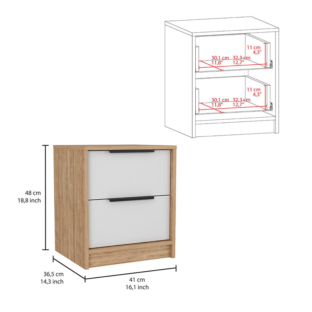 English Elm Elirya Two-Piece Bedroom Set with Armoire & Nightstand, White/Light Oak, Sliding Doors & Drawers for Organized Storage and Display B062S00263