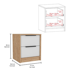 English Elm Elirya Two-Piece Bedroom Set with Armoire & Nightstand, White/Light Oak, Sliding Doors & Drawers for Organized Storage and Display B062S00263
