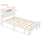 English Elm Twin Size Wood Platform Bed With Bear-Shaped Headboard,Bed With Motion Activated Night Lights,White