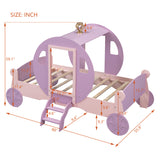 Hearth and Haven Zing Twin Size Princess Carriage Bed with Stair, Purple and Pink HL000054AAH