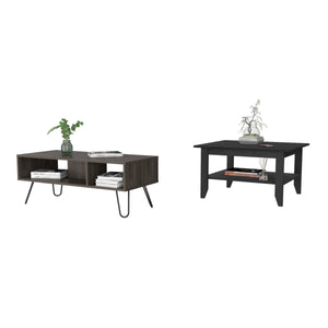 English Elm 2-Piece Modern Coffee Table Set In Wenge & Charcoal - Stylish Storage, Hairpin Legs, Easy Assembly B062S00249