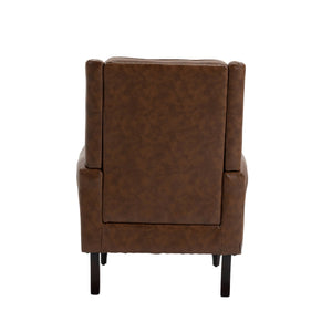 English Elm Wood Solid Frame Armchair Modern Accent Lounge Chair with Padded Foam Seat and Sturdy Rubberwood Legs Brown PU W395109980