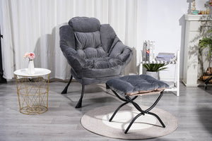 English Elm Living Room Cotton Lounge Chair with Ottoman Steel Frame Ergonomic Accent Seat Dark Grey W1899121348