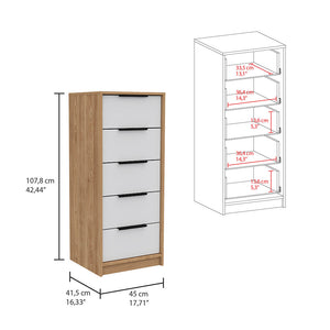 English Elm Cozad Two-Piece Bedroom Set with Armoire & Dresser in White & Light Oak — Sliding Doors, 7 Drawers, Slim Profile B062S00258