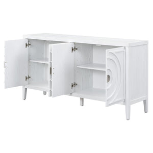 English Elm Trexm Vintage Four Door Sideboard Rubberwood Carved Panels Round Handles Dining Storage White WF307723AAK