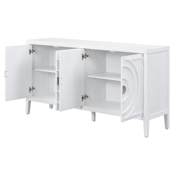 English Elm Trexm Vintage Four Door Sideboard Rubberwood Carved Panels Round Handles Dining Storage White WF307723AAK