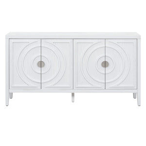 English Elm Trexm Vintage Four Door Sideboard Rubberwood Carved Panels Round Handles Dining Storage White WF307723AAK