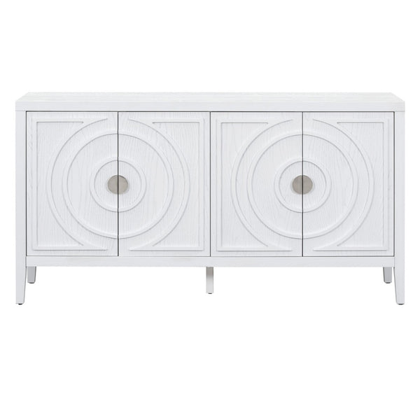 English Elm Trexm Vintage Four Door Sideboard Rubberwood Carved Panels Round Handles Dining Storage White WF307723AAK