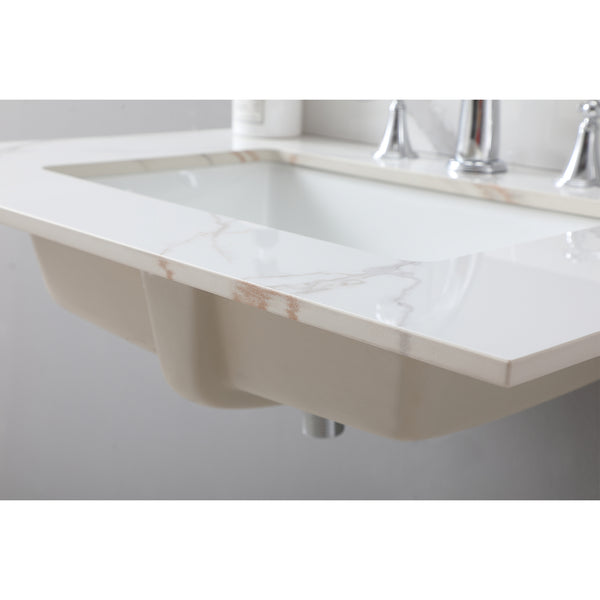 English Elm Montary 31-Inch Carrara Stone Vanity Top With Undermount Sink & Backsplash - Elegant Bathroom Upgrade! W509107287