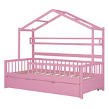 Hearth and Haven Wooden Twin Size House Bed with Trundle, Kids Bed with Shelf WF301682AAH