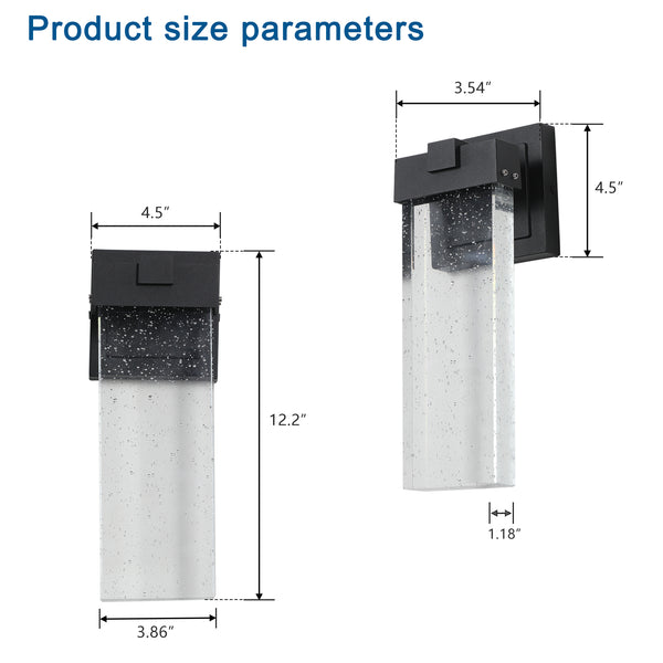 English Elm Outdoor Waterproof Transparent LED Crystal Wall Lamp 12W 2-Pack — Weatherproof Die-Cast Aluminum, Elegant Patio Sconce with Bubble Glass for Porch, Garden, Entryway W1340110434