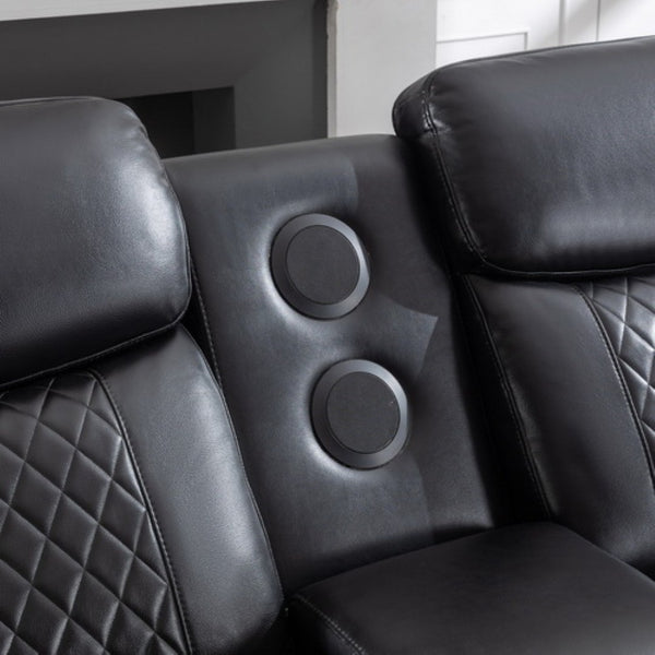 English Elm Zpm046 Power Reclining Sofa Set with Led Lighting Bluetooth Speakers and Usb Console Black W1805S00131