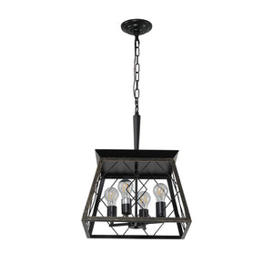 English Elm Farmhouse 4-Light Vintage Chandelier - Retro Iron Trapezoid Pendant, Adjustable Chain, E26 Bulbs W1340111204
