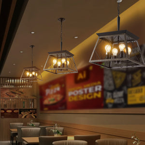 English Elm (Same W1340111204/L1010) 16" Black Gold Industrial 4-Light Pendant Chandelier - Retro Metal Cage, Adjustable Chain, E26 Compatible W1340P206637