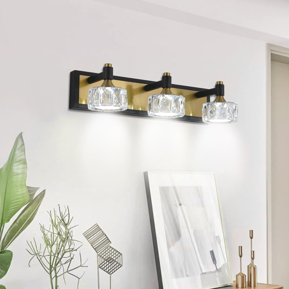 English Elm 20" Crystal Vanity Sconce 3-light Brass Matte Black Glam Wall Fixture for Bath W1340110603