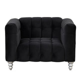 English Elm 42" Modern Sofa Dutch Fluff Upholstered Sofa With Solid Wood Legs, Buttoned Tufted Backrest,