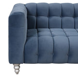 English Elm 42" Modern Sofa Dutch Fluff Upholstered Sofa With Solid Wood Legs, Buttoned Tufted Backrest,Blue