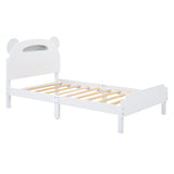 English Elm Twin Size Wood Platform Bed With Bear-Shaped Headboard,Bed With Motion Activated Night Lights,White