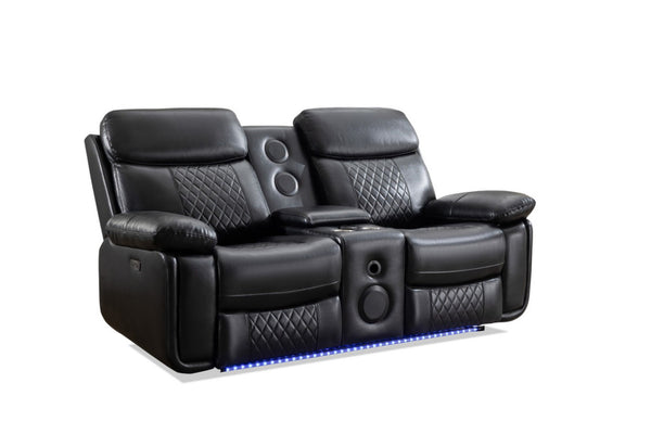 English Elm M046 Power Reclining Loveseat with Bluetooth Speakers Led Lighting Faux Leather Black W1805P308456